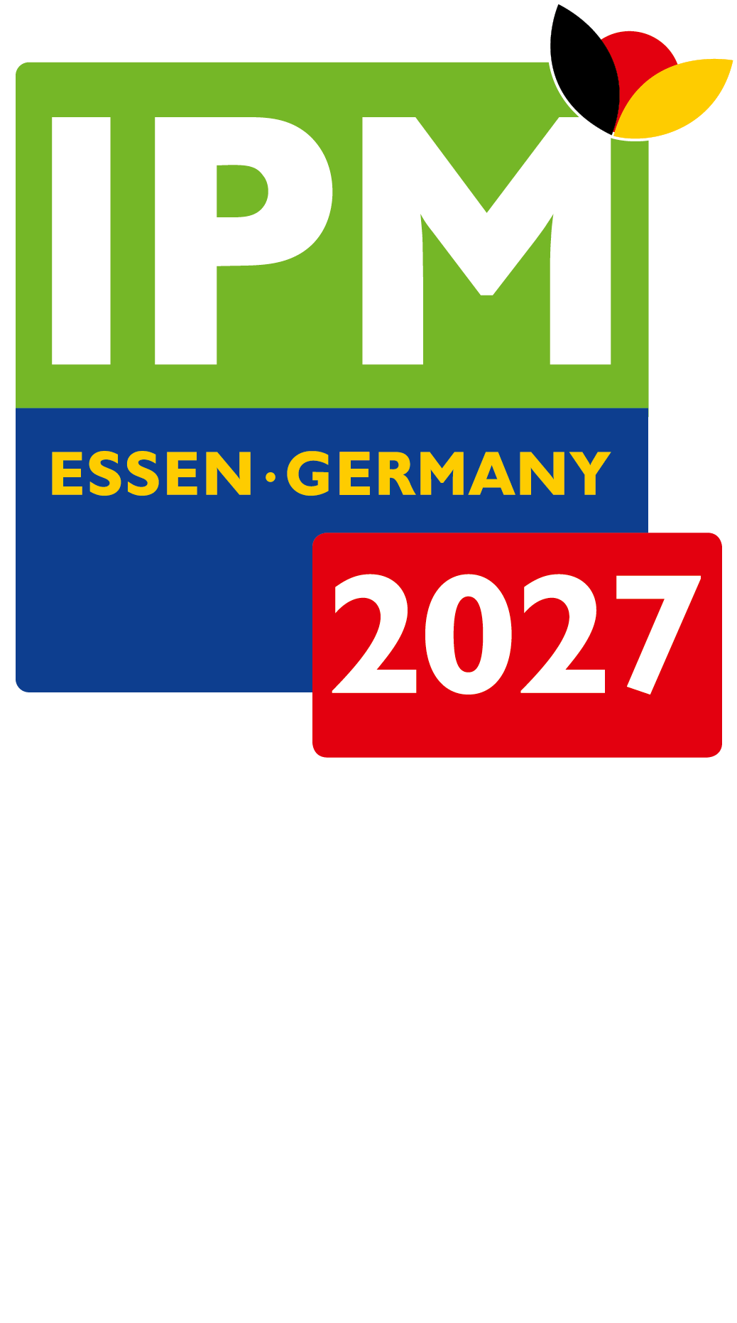 IPM ESSEN 2027 mit Claim, weiß (Deutsch, Englisch)